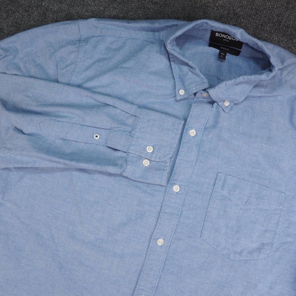 Bonobos Button Down Shirt Men XL Athletic Fit Blue Solid Stretch Oxford Long